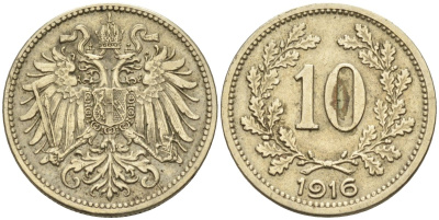 Австрия 10 геллеров 1916 Франц Иосиф I (1848-1916) KM 2825 медь никель цинк 4585-742