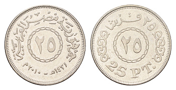 Египет 25 пиастров 2010 KM 991 сталь плакированная никелем UNC 4674-351