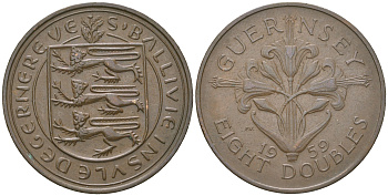 Гернси 8 даблов (дублей) 1959 KM 16 бронза 4619-222