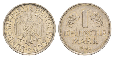 ФРГ 1 марка 1983 D KM 110, J. 385 медно-никель 4628-746