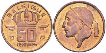 Бельгия 50 сантимов 1979 Belgique, Бодуэн I (1951-1993) KM 148.1 бронза UNC 3996-1238