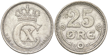 Дания 25 эре 1913 Кристиан X (1912-1947) KM 815 серебро 4621-1023