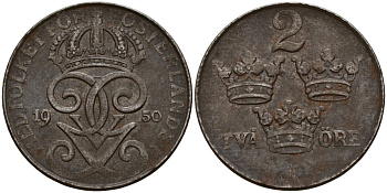 Швеция 2 эре 1950 Густав V (1907-1950) KM 811 железо 4189-739