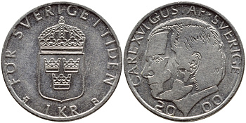 Швеция 1 крона 2000 Карл XVI Густав (1973- ) KM 852а медно-никель 4364-3454