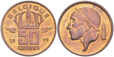 Бельгия 50 сантимов 1979 Belgique, Бодуэн I (1951-1993) KM 148.1 бронза UNC 3996-1238