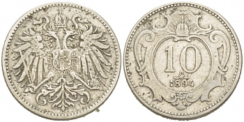 АВСТРИЯ 10 ГЕЛЛЕРОВ 1894 KM 2802 никель 3955-662