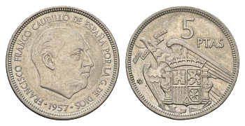 Испания 5 песет 1957 (74) Франсиско Франко (1939-1975) KM 786 медно-никель 4673-954