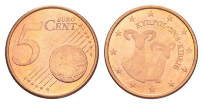 Кипр 5 евроцентов 2008 KM 80 сталь плакированная медью BU 4649-1126