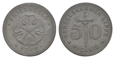 Липпе 50 пфеннигов 1917 Funck 299.3, Men18 19243.5 цинк 4637-1222