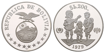 Боливия 200 песо 1979 Международный год ребенка KM 198 серебро PROOF 11-252-24
