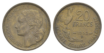 Франция 20 франков 1952 B KM 917 алюминиевая бронза 4543-523