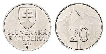 Словакия 20 геллеров 2001 KM 18 алюминий UNC 4685-645