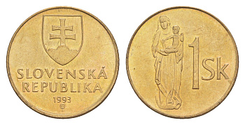 Словакия 1 крона 1993 KM 12 сталь плакированная бронзой UNC 4659-556