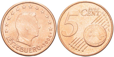 ЛЮКСЕМБУРГ 5 ЕВРОЦЕНТОВ 2004 ГЕНРИ KM 77 сталь плакированная медью UNC 96-651