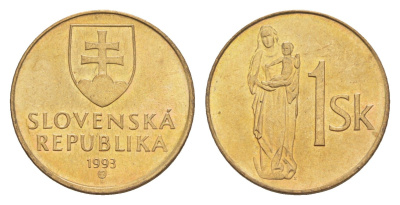 Словакия 1 крона 1993 KM 12 сталь плакированная бронзой UNC 4659-556