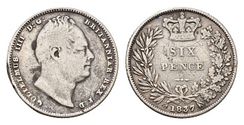 Великобритания 6 пенсов 1837 Вильгельм IV (1830-1837) KM 712, Spink 3836 серебро 603-1541