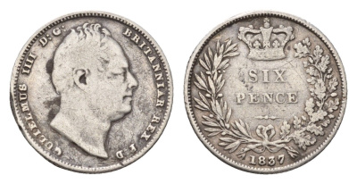 Великобритания 6 пенсов 1837 Вильгельм IV (1830-1837) KM 712, Spink 3836 серебро 603-1541