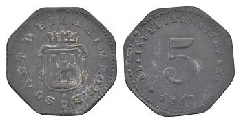 Вайльхайм 5 пфеннигов 1917 Funck 585.1, Men18 33057.1 цинк 4636-1037