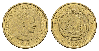 Дания 10 крон 2008 Международный полярный год - Сириус (2007-2009) KM 925 алюминиевая бронза 119-152