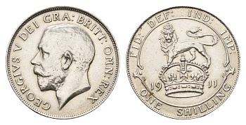 Великобритания 1 шиллинг 1911 Георг V (1910-1936) KM 816, Spink 4013 серебро aUNC 443-1323
