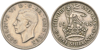 Великобритания 1 шиллинг 1948 Георг VI (1936-1952), Английский герб KM 863, Spink 4103 медно-никель 4126-433