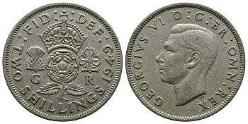 Великобритания 2 шиллинга (флорин) 1949 Георг VI (1936-1952) KM 878, Spink 4107 медно-никель 4381-1225