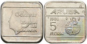 Аруба 5 флоринов 1996 Беатрикс (1980-2013) KM 12 сталь плакированная никелем 4619-426