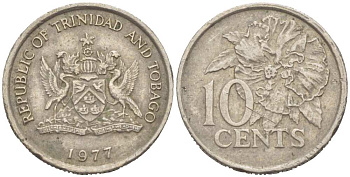 Тринидад и Тобаго 10 центов 1977 цветок гибискуса KM 31 медно-никель 218-1157