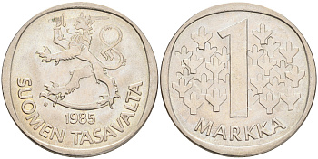 ФИНЛЯНДИЯ 1 МАРКА 1985 N KM 49а медно-никель UNC 4556-736
