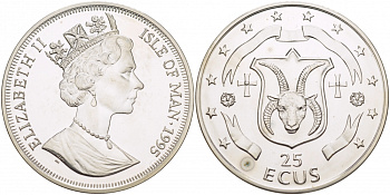 Остров Мэн 25 экю 1995 50 лет ООН KM 715 серебро PROOF 00-000-00