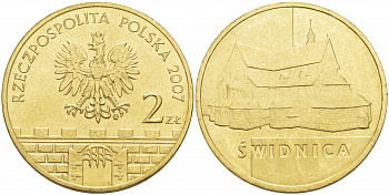 Польша 2 злотых 2007 MW, серия польские города, Свидница (Swidnica) KM 621 латунь UNC 69-1112