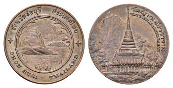 Таиланд медаль из серии провинции таиланд - Чонбури XX век божество Чао Мэй Сам Мук, Храм "Чеди Луанг", диаметр 25 мм, вес 8,1 гр медь UNC 4663-1127