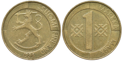 Финляндия 1 марка 1994 KM 76 алюминиевая бронза 4176-141
