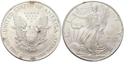 США 1 доллар 1996 шагающая свобода KM 273 серебро UNC   4552-722