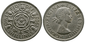 Великобритания 2 шиллинга (флорин) 1962 Елизавета II (1952-2022) KM 906, Spink 4146 медно-никель 4382-345