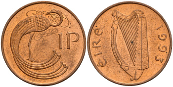 Ирландия 1 пенни 1993 мифологическая птица лира KM 20a бронза 4141-243