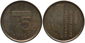 Нидерланды 5 центов 1982 Беатрикс (1980-2013) KM 202 бронза 181-714
