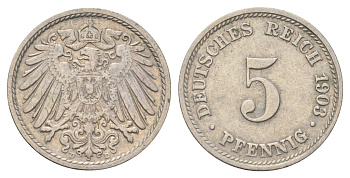 Германия 5 пфеннигов 1903 D KM 11, J. 12 медно-никель 4701-1032