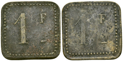 Франция 1 франк XIX-XX век ресторанный жетон латунь 4166-743