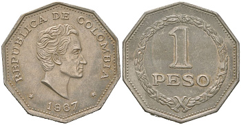 Колумбия 1 песо 1967 KM 229 медно-никель 4403-433