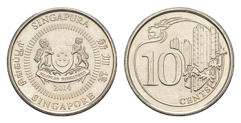 Сингапур 10 центов 2014 KM 100 медно-никель UNC 4158-252