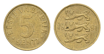 Эстония 5 сентов 1991 KM 21 латунь 4615-958