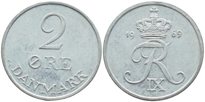 ДАНИЯ 2 ЭРЕ 1969 C; S, ФРЕДЕРИК IX (1947-1972) KM 840.2 цинк 41-1142
