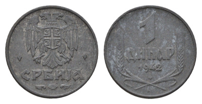 Сербия 1 динар 1942 год-тип KM 31 цинк 4687-1264