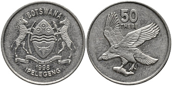 Ботсвана 50 тхебе 1998 орёл рыбак KM 29 никелированная сталь 4579-755