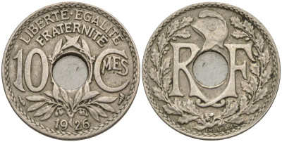 Франция 10 сантимов 1926 KM 866a, Le Franc 138.3 медно-никель 4143-945