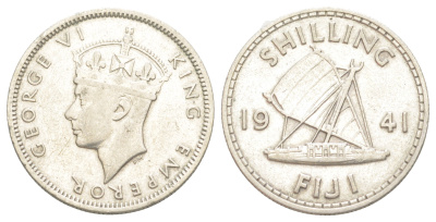 Фиджи 1 шиллинг 1941 Георг VI (1936-1952), парусник KM 12 серебро 4178-515