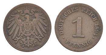 Германия 1 пфенниг 1894 F, Вильгельм II (1888-1918) KM 10, J. 10 медь 4639-1112