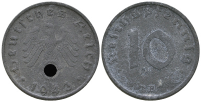 Германия 10 рейхспфеннигов 1943 B KM 101, J. 371 цинк    4589-846
