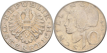 Австрия 10 шиллингов 1975 KM 2918 никель плакированный медно-никелем 4593-533